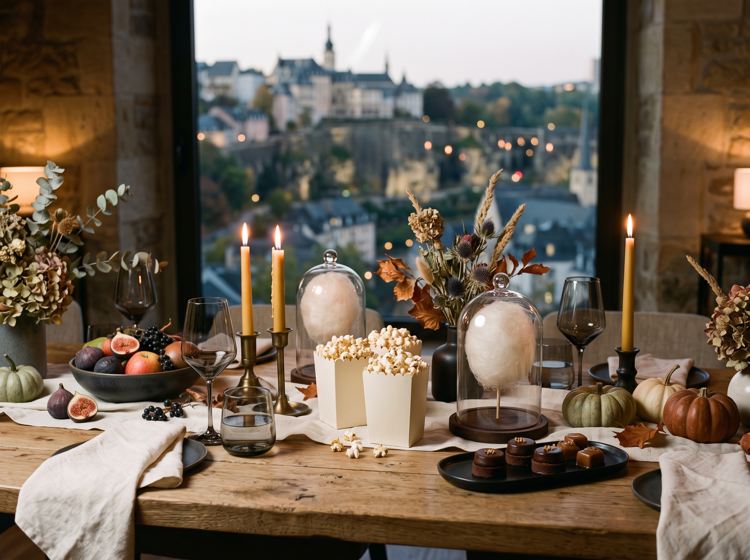 Elegant Halloween event details with candles and autumnal elements