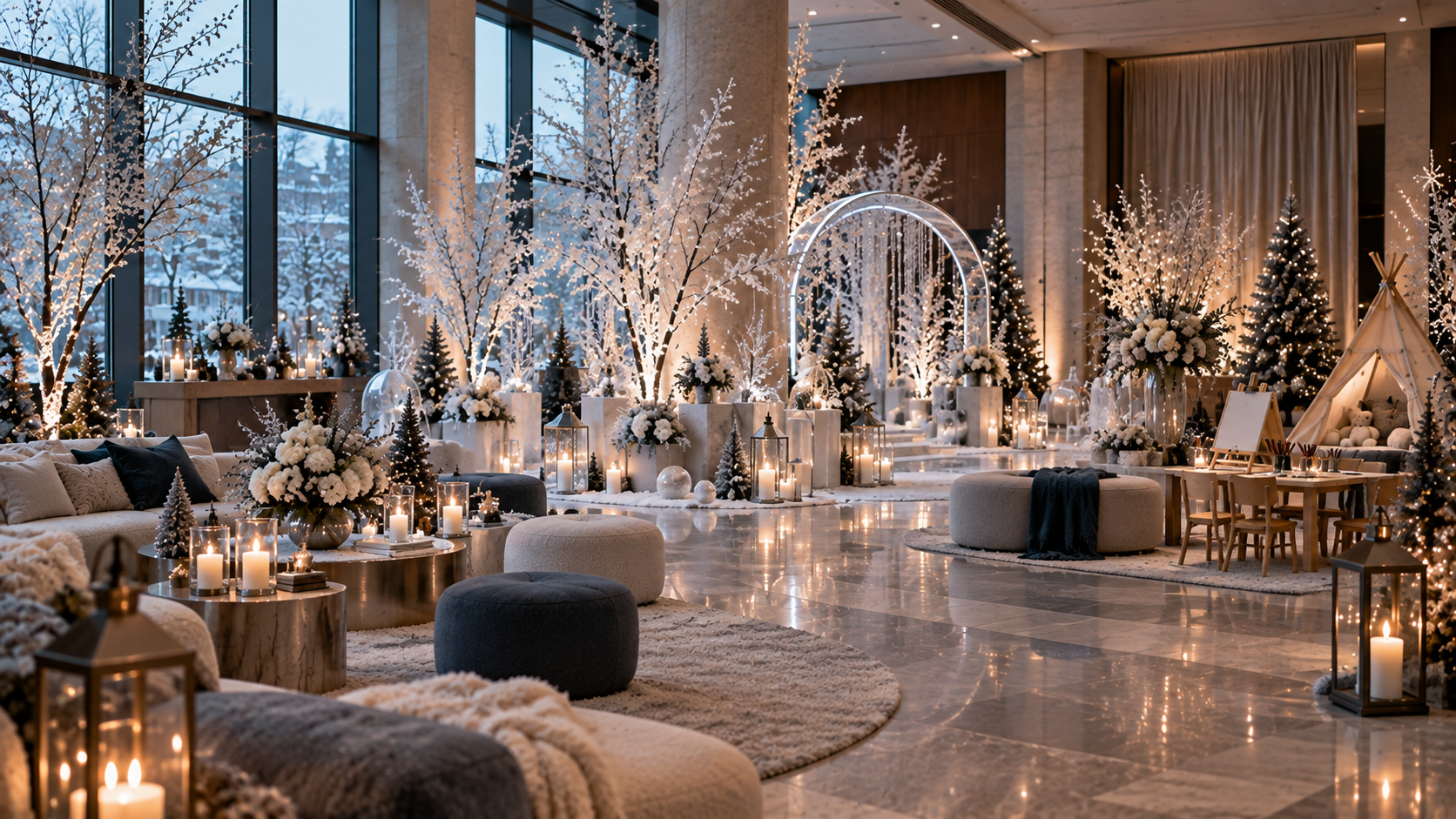 Scénographie Winter Christmas pour un événement corporate au Luxembourg